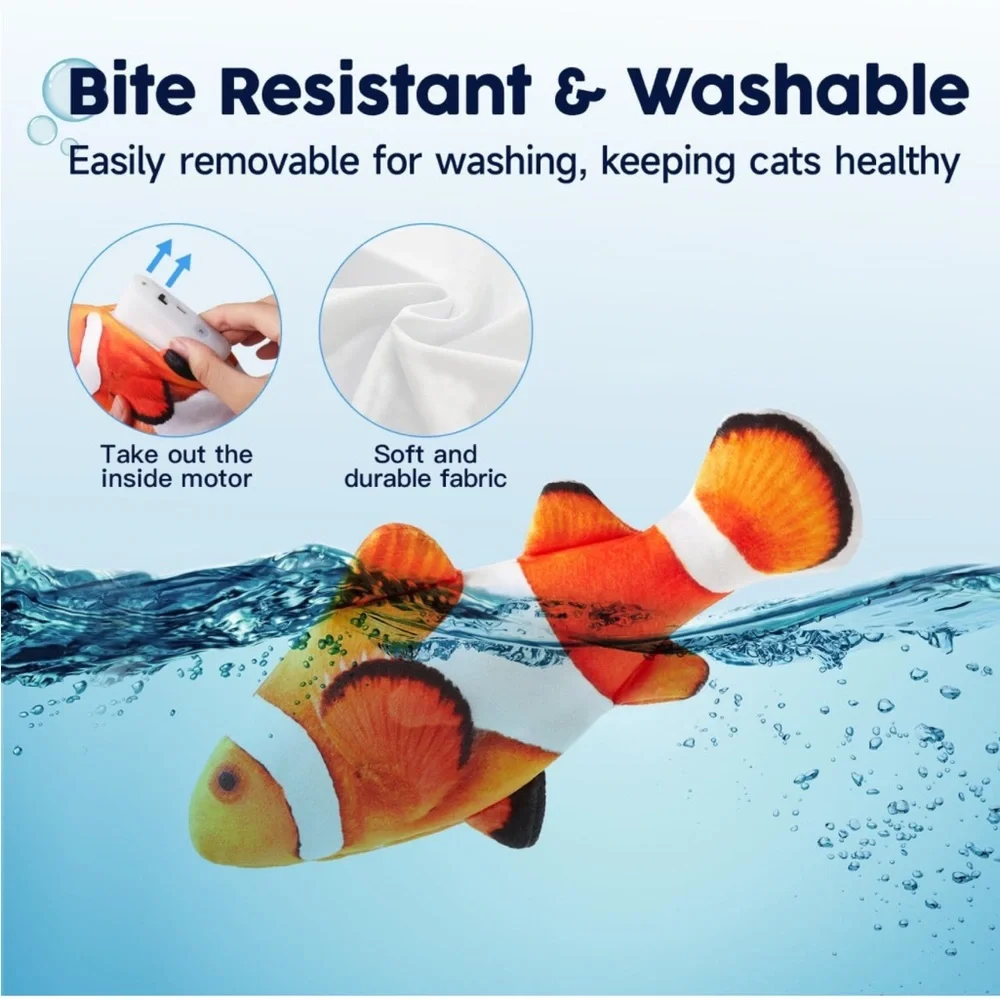 Cat Toy Flopping Fish rechargeable. Clown Fish cat toy.